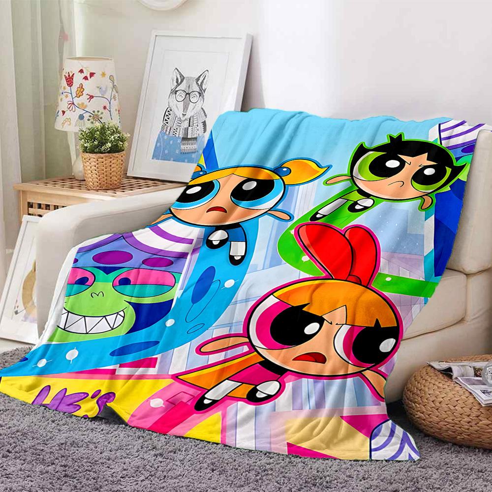 1pc Powerpuff Girls Flannel Throw Blanket - HD Printed Lightweight Soft Warm All-Season Blanket for Sofa, Bed, Travel, Camping - Machine Washable010