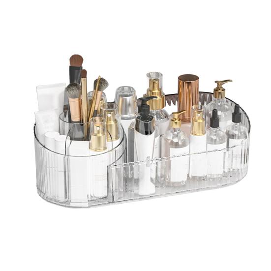 

Настенный ящик для хранения Органайзер для кистей для макияжа Большой вместимости Вращающаяся на 360 градусов Стойка для хранения в ванной комнате с присоской B