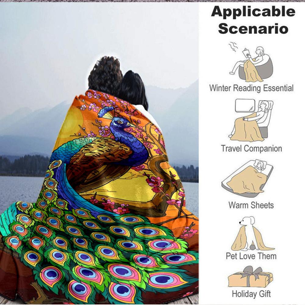 1pc Peacock Feather Blanket Lightweight Flannel Blanket Throw Blanket For Sofa, Bed, Travel, Camping Yy2509026210