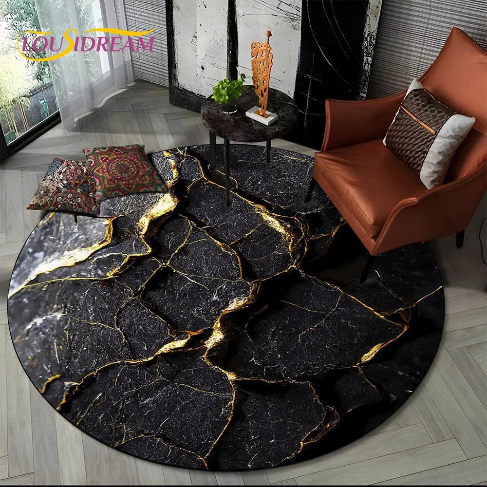 3D Colour Luxurious Marble Green Blue Gold Round Carpet Rug for Living Room Bedroom Child Chair Decor,Pet Area Rug Non slip Mat