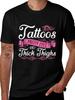 Funny Tattoo Lover T-Shirt Pretty Eyes Thick Thighs Black Graphic Tee Gift
