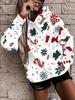 Damen Langarm Kapuzen-Thermo-Hoodie, Weihnachtsfeier-Oberteil, 3D lustiger Weihnachtsmann Schneeflocken-Print Freizeit-Hoodie