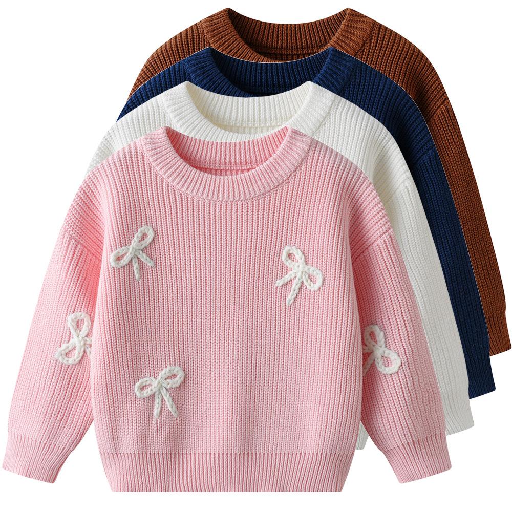 Autumn and Winter Hand-embroidered Bow Baby Base Knitted Sweater Birthday Etsy DIY Children's Sweater