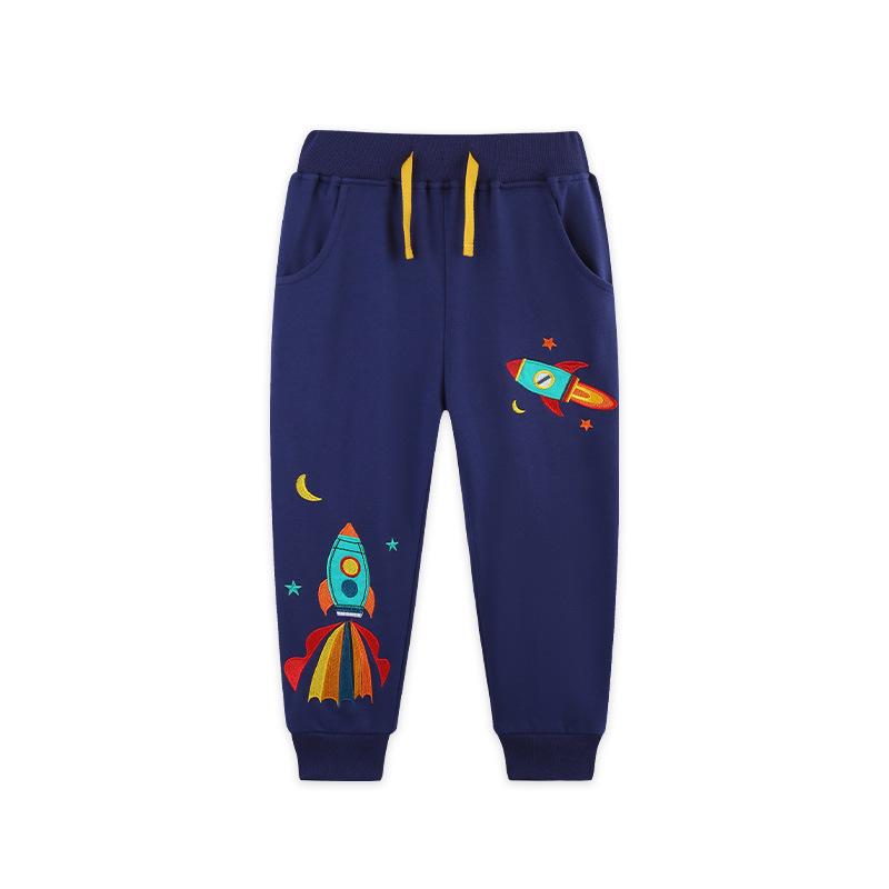 Autumn Boys Knit Cotton Joggers with Rocket Embroidery 110cm