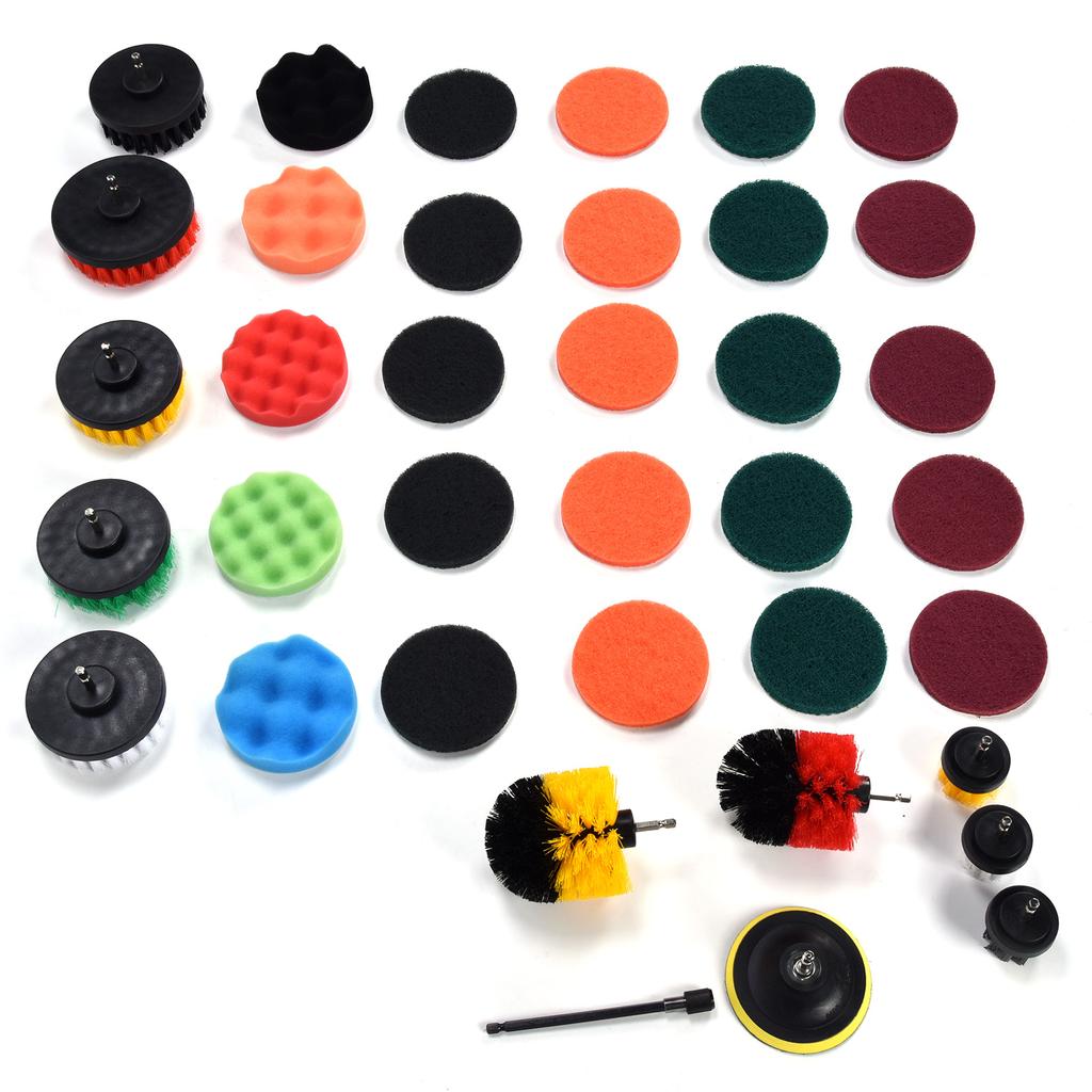 37PCS Drill Brush Attachments Set Scrub Pads and Sponge Power Scrubber Brush Polishing Pad for Home