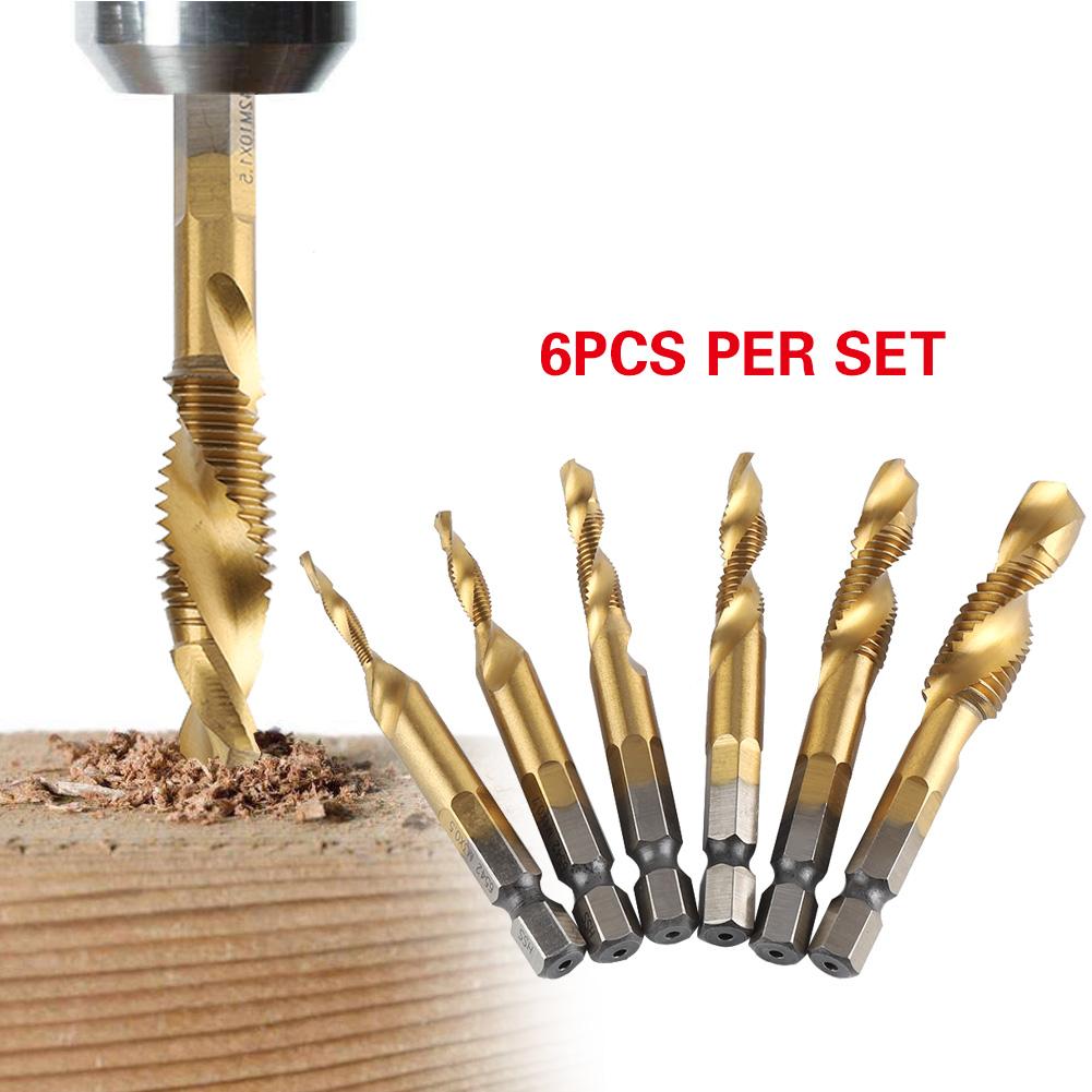 6 Stück HSS Sechskant Schaft Kombinierter Gewindebohrer und Bohrer Satz (HSS 6542   Beschichtet)