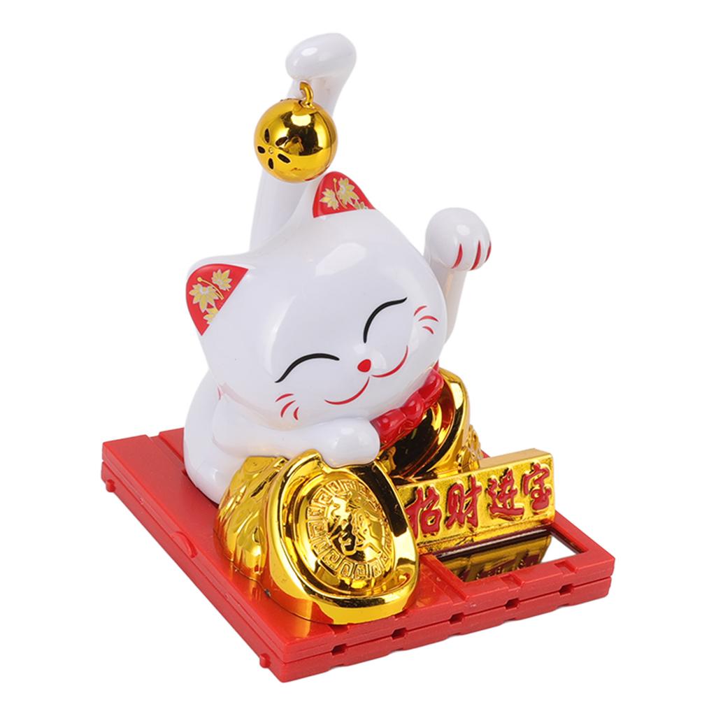 Solar Powered Lucky Cat Good Luck Wealth Welcoming Fortune Cat with Bell Home Room Office Desktop