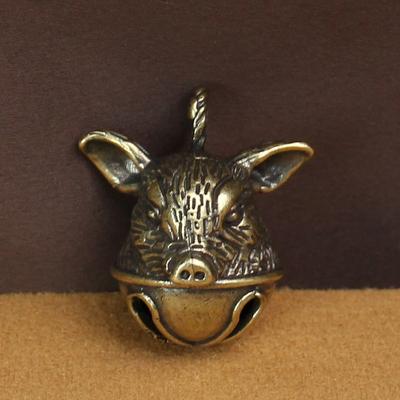 Messing Schweinekopf Glocke Tierkreis Nafu Glocke Reines Kupfer Auto Schlüsselanhänger Anhänger, Freunde Handwerksgeschenk Anhänger geben