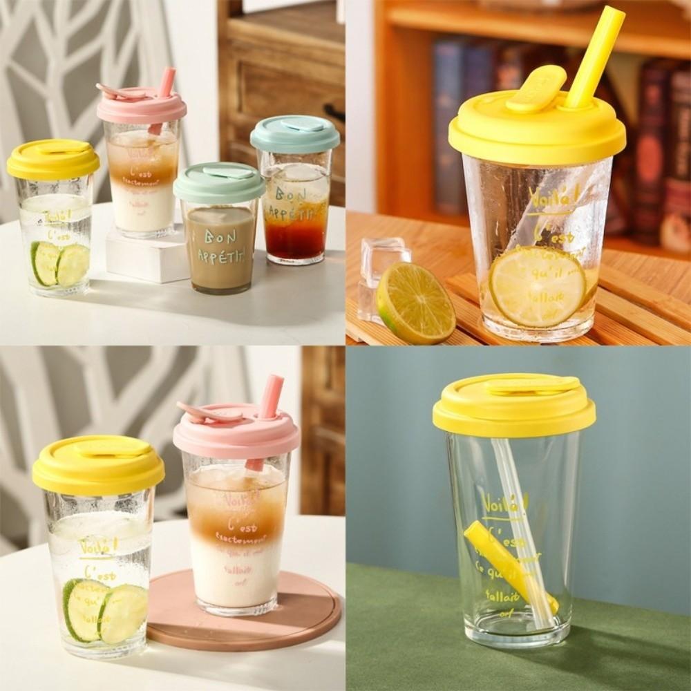 Large Water Milk Bottle Cup with Straw Coffee Cup Portable Glass Water Cup  For Sports Camping