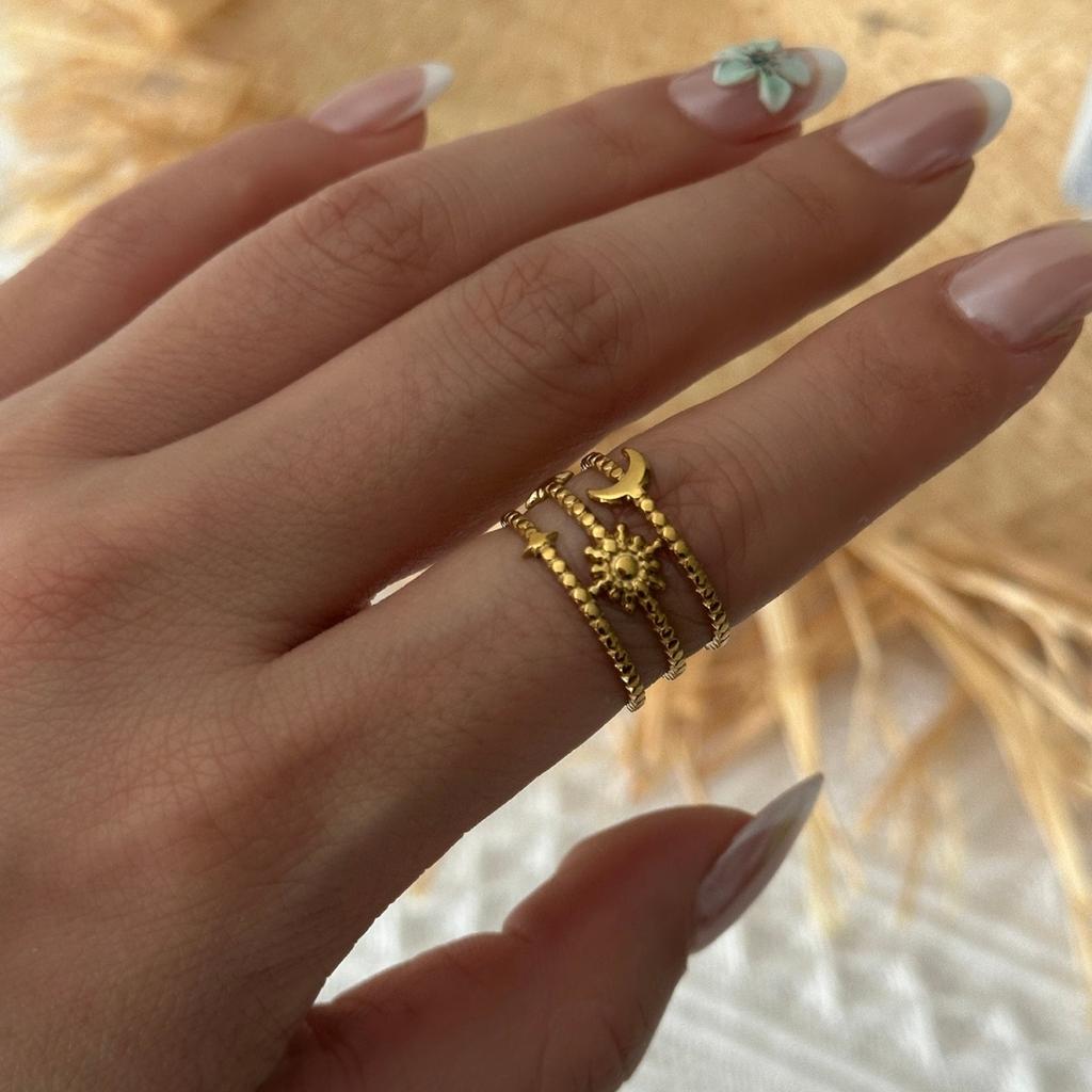 Punk Stainless Steel Irregular Plaid Metal Lava Finger Rings For Women Men Shell Sun Moon Star Heart Geometric Line Ring Jewelry