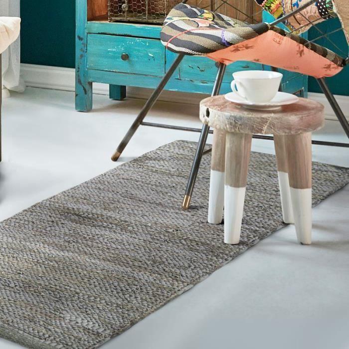 Living Room Rug In Taupe Grey Braided Leather 60x120