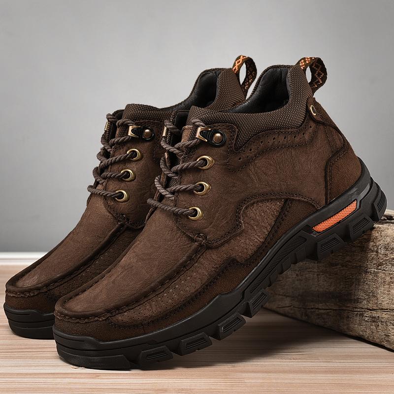 Golden Sapling Men's Outdoor Shoes Genuine Leather Boots Retro Work Shoe Platform Footwear Mountain Leisure Ankle Boot for Men