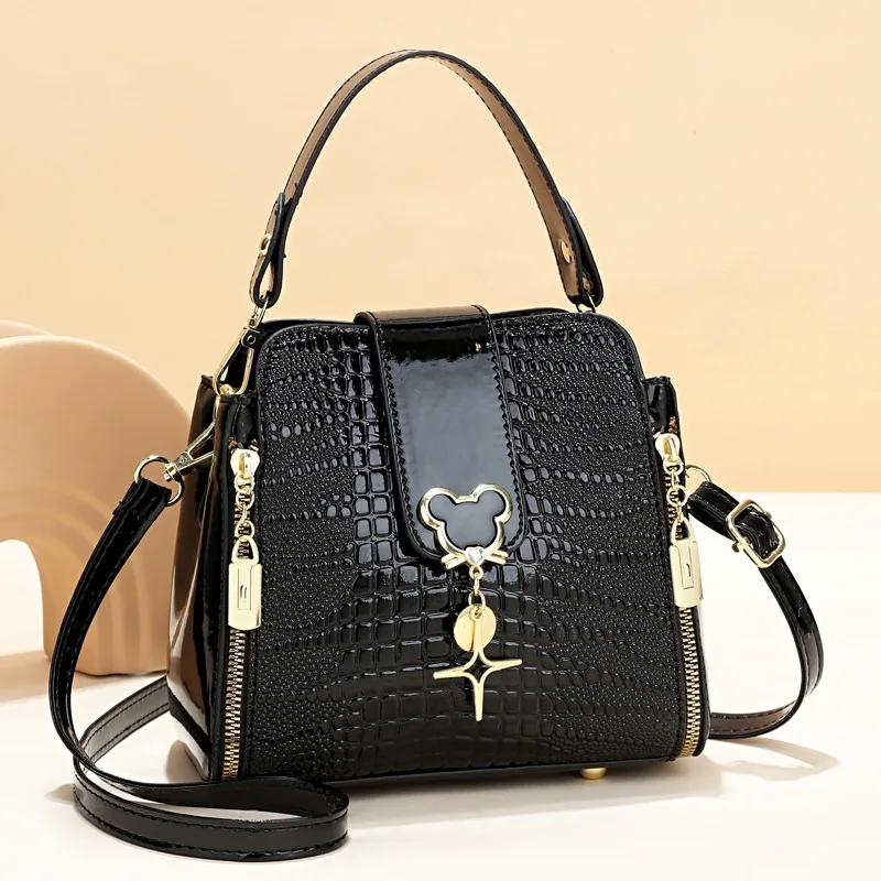Módna dámska kabelka Nová móda Vzor krokodílej kože Taška cez rameno Veľkokapacitná dámska vedrová taška Klasická retro crossbody taška