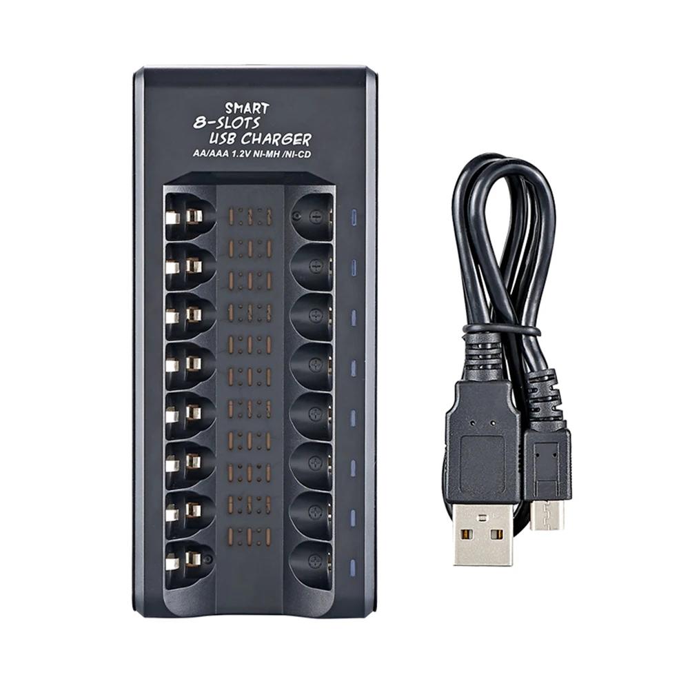 Rechargeable Battery Charger USB Output 8 Slots Fast Charging Short Circuit Protection for 1.2V NiMH AAA/AA Batteries Charger