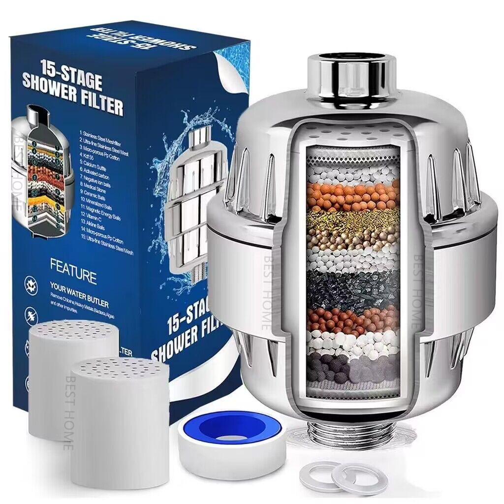 New 15 Stage Shower Head Water Filter Remove Chlorine Heavy Metals Filtered Soften for Bathroom Water Bath Filtration Purifier