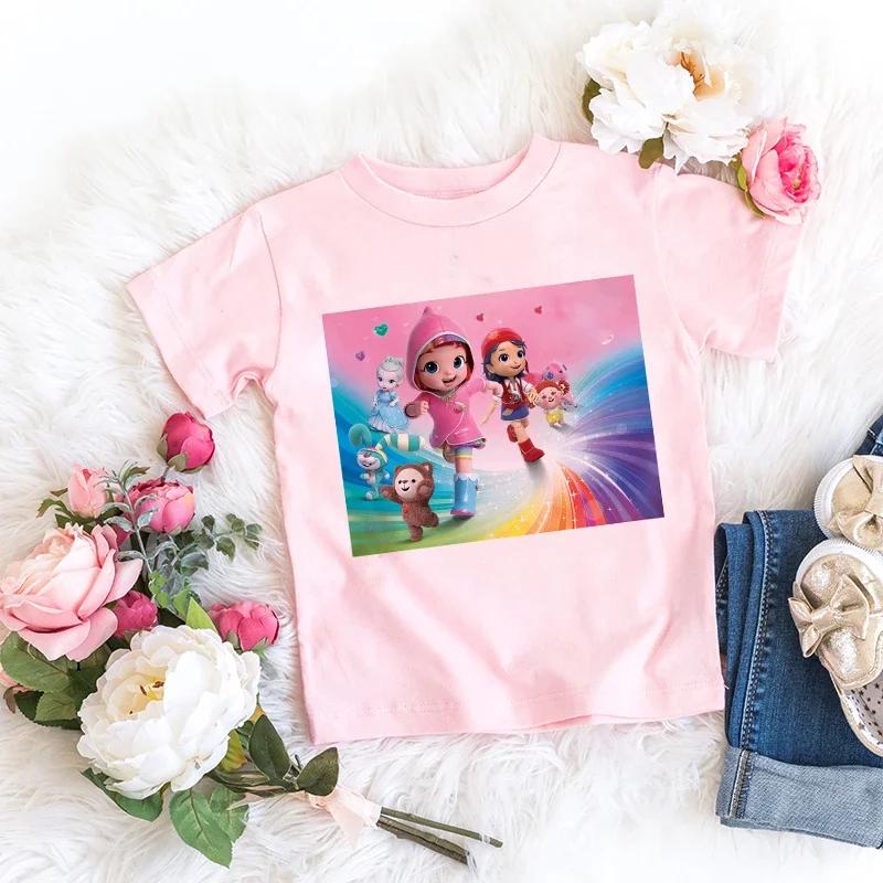 Kids Girl Pink Tshirt Baby Rainbow Kingdom Tops Toddler Tees Clothes Children Clothing Cartoon Short Sleeve Tshirt Casual Wear