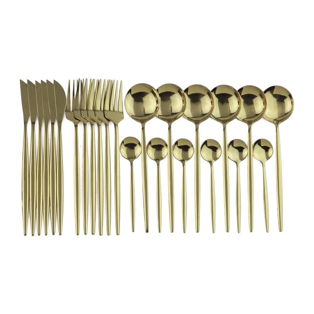 Silberbesteck Besteckset 24 Teile Edelstahl Tafelgeschirr Set Haushaltsbesteck Gabeln und Löffel Tägliche Notwendigkeiten Service für 6