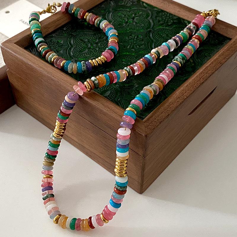 

Colorful Beaded Natural Stone Necklace: 2024 Euro-American Fashion Dopamine Sweater Chain for Women