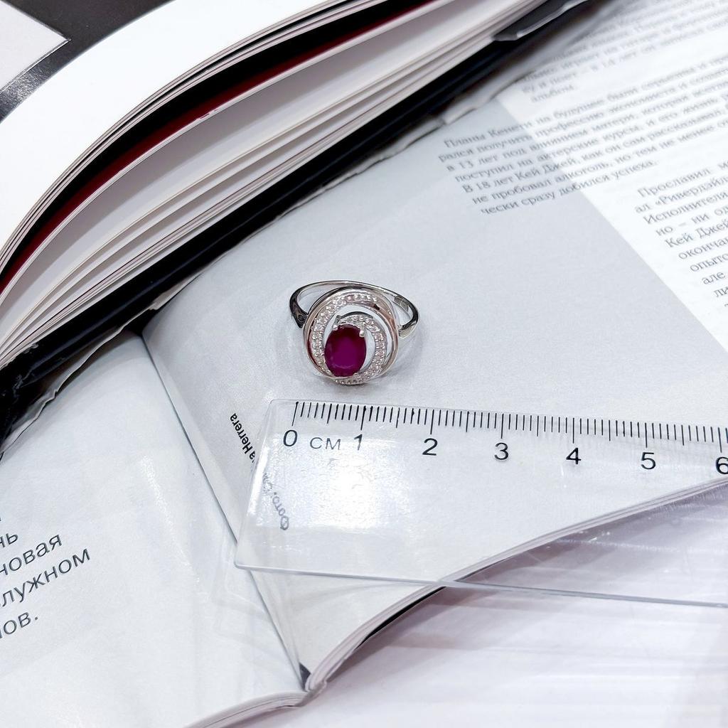Silver Ring with Natural Ruby 2.03ct, Cubic Zirconia, Weight of the Product 4.22 G (2165125)