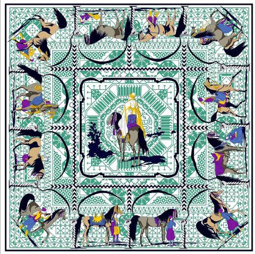 130CM Silk Scarf Women Large Shawls War Horse And Knight Print Stoles Square Bandana Kerchief Scarf Female Foulards