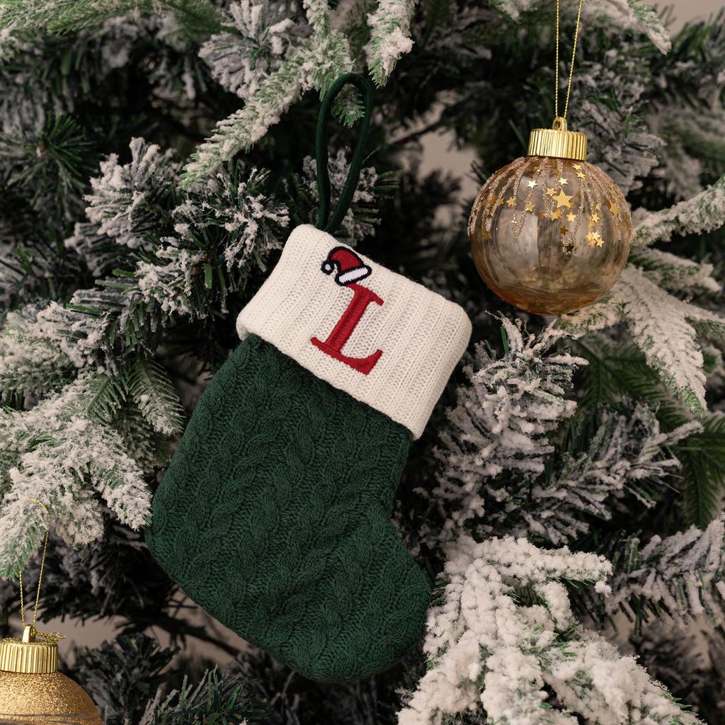 Haobei Green Knitted Christmas Stocking with Embroidered Lettering – Woolen Gift Bag Décor