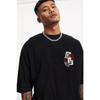 Schwarzes T-Shirt. Vorder- und Rückseite bedrucktes Oversize-T-Shirt aus 100 % Original-Baumwolle
