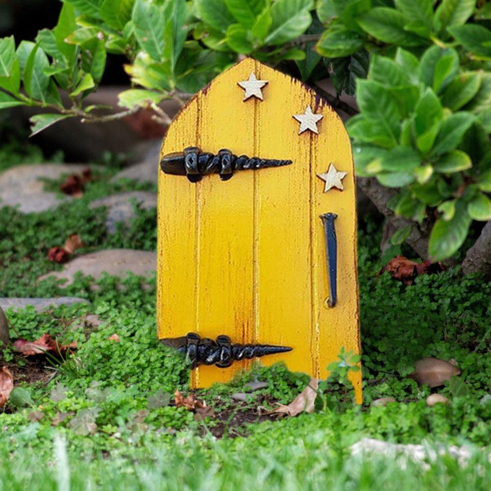 Lawn Ornament Fairy Door Miniature Engraved Design Windows Door Figurines Outdoor Yard Art Statue