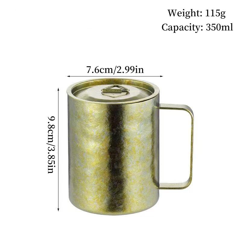 Outdoor Camping Pure Titanium Coffee Mug,With lid Double-layer Multicolored Handle Breakfast Mule Beer 350 ml Juice Cup,Tumbler
