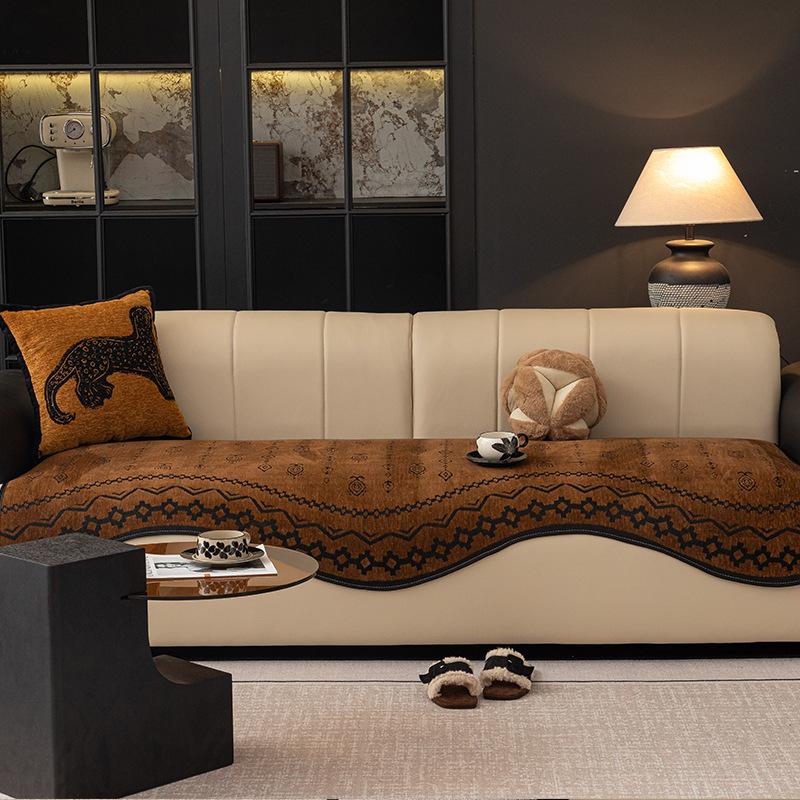 New Sofa Cushion Four Seasons Universal Fixed Non-Slip Light Luxury High-End Straight Row Leather Sofa Cover Cushion