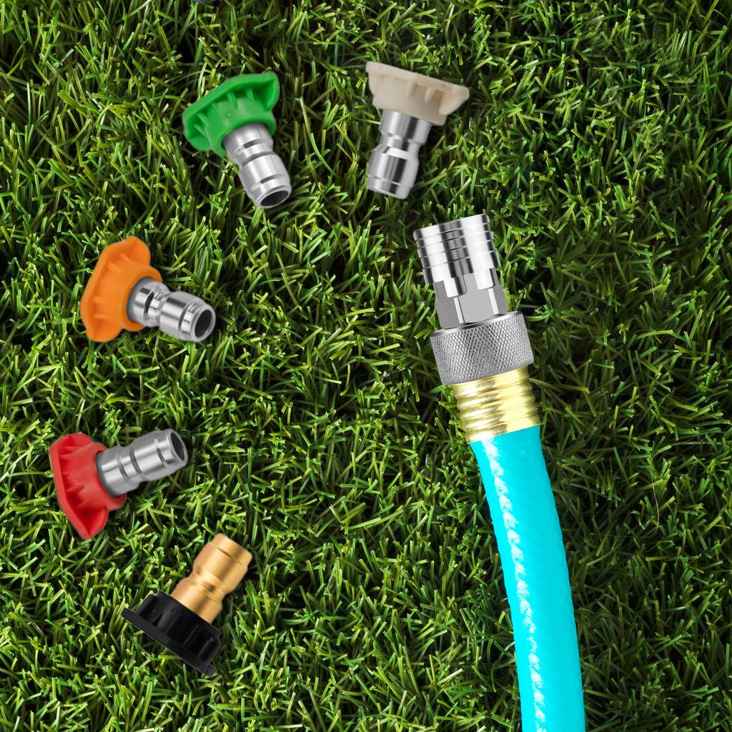 Garden Hose To Mini Power Washer Adapter 3/4'' GHT To 1/4'' Quick Connector Stainless Steel Car Washing Nozzle & Hose Attachment