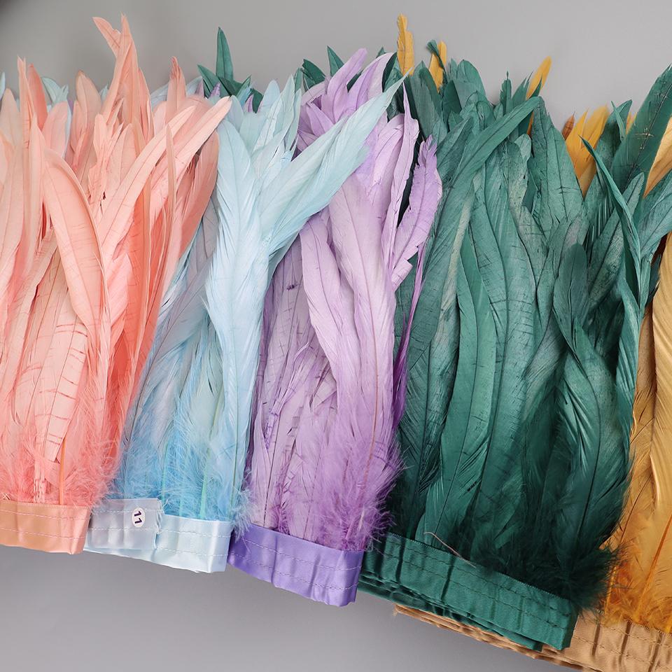 25-30cm Rooster Feather Trimming Chicken Feathers Trims Rooster Tail Feather Ribbon Dress Skirt Costume Carnival Decoration