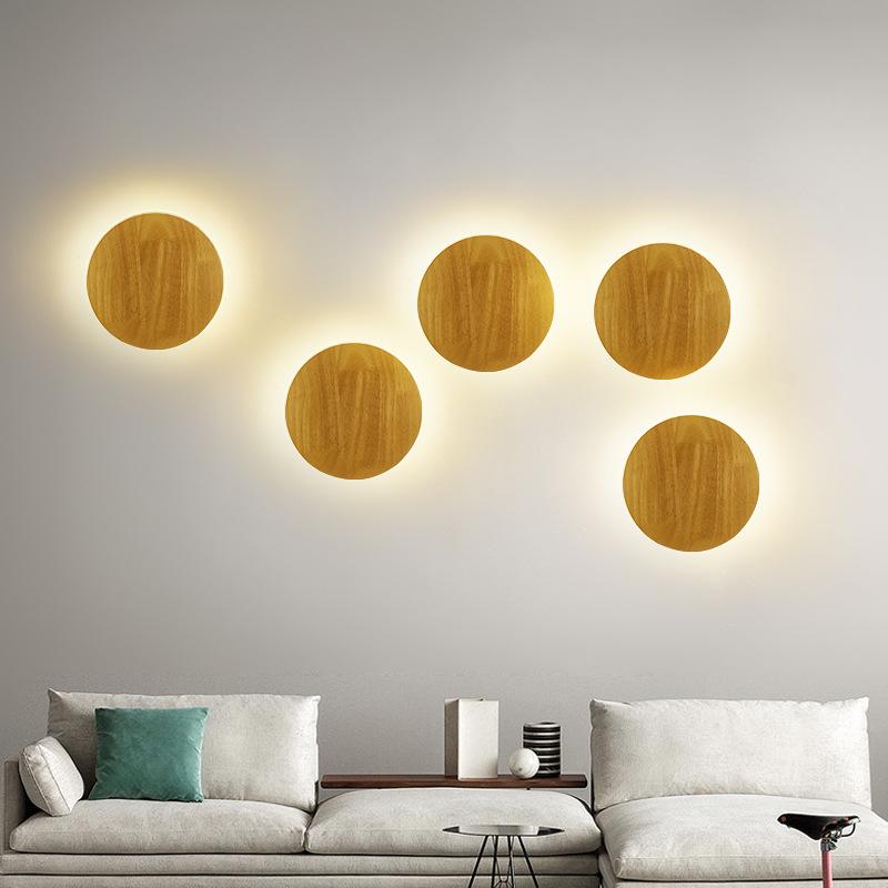 Nordic Japanese Solid Wood LED Wall Lamp for Bedroom, Living Room, or Hallway.