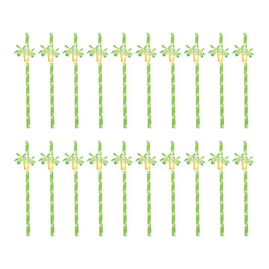 20Pcs Disposable Paper Straws Hawaiian Palm Tree Party Drink Straws Cocktail Paper Straws B