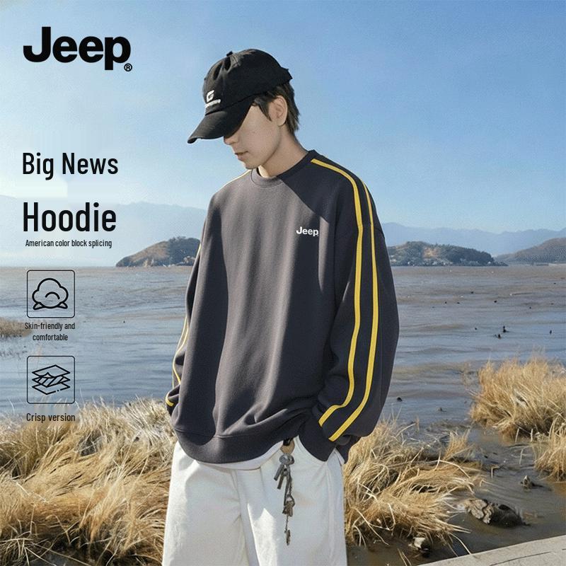 JEEP Men s American Style Striped Round Neck Sweatshirt 3XL