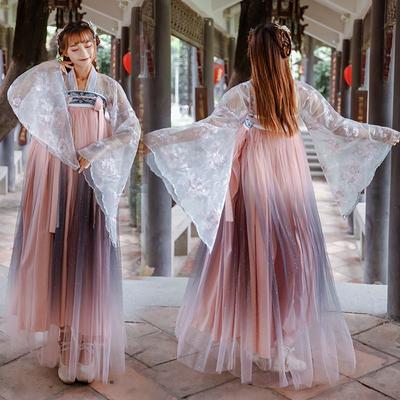 Bůh květin Fu Hanfu Čínský tradiční vyšívaný sukně s velkými rukávy Víla Denní set