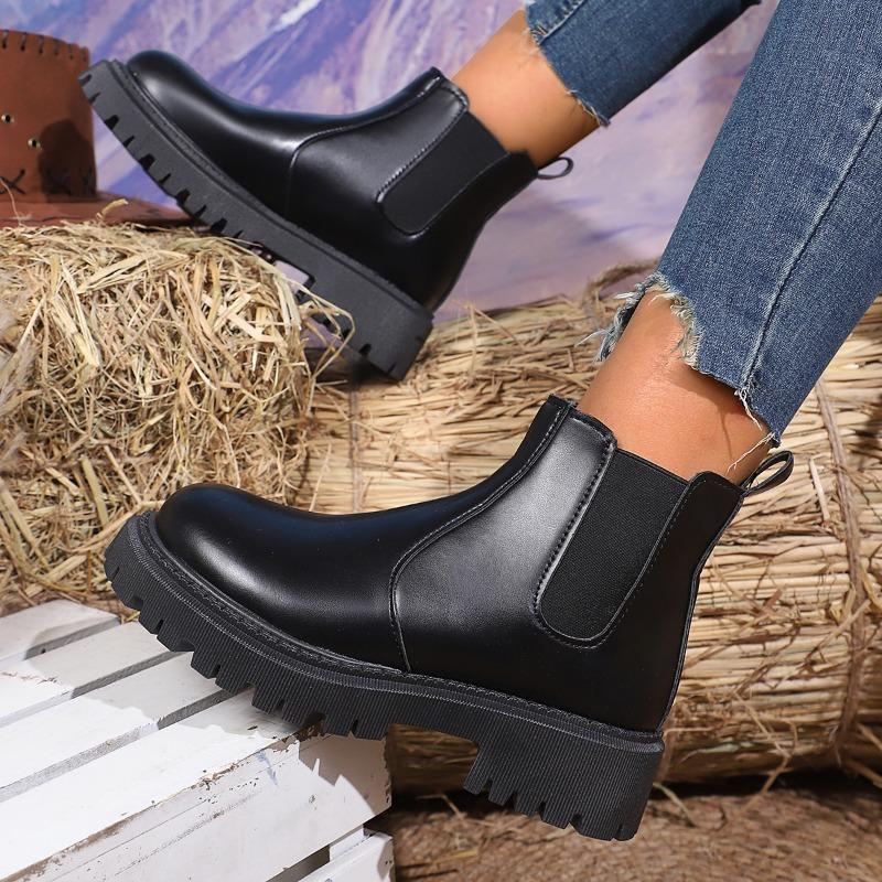 Winter New Thick Heel Cotton Boots Women's Fashion Round Head Sleeve Splicing Waterproof Anti-slip Wear-resistant Short Boots