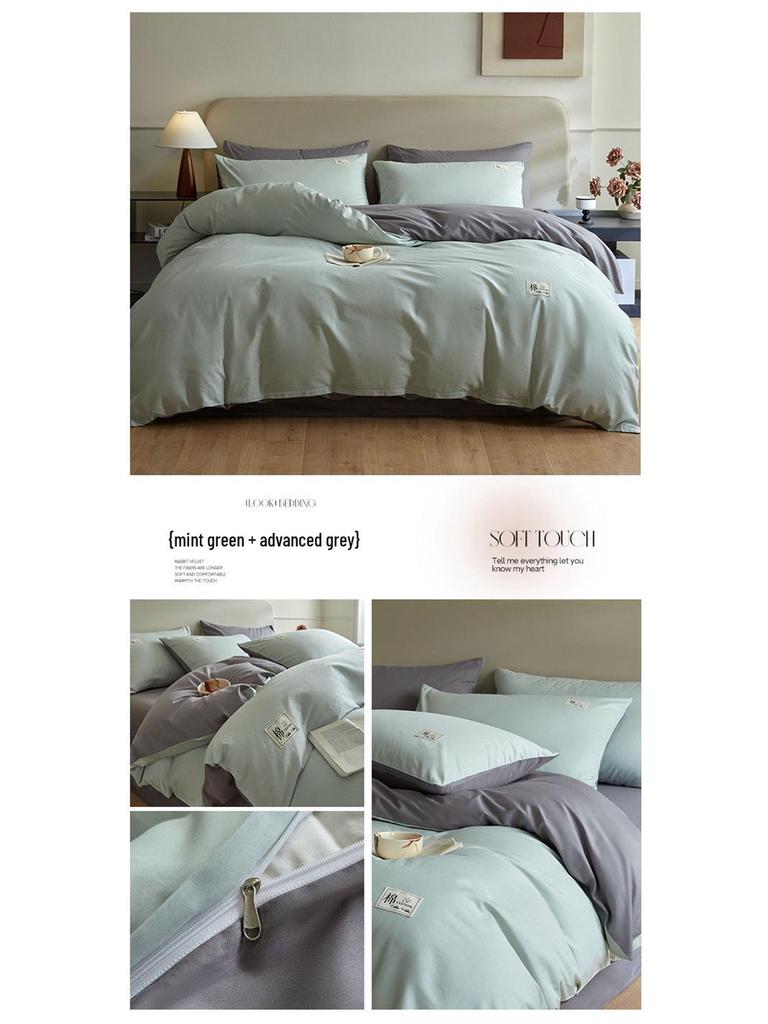 Jednobarevná sada ložního prádla z čisté bavlny - Měkká 4dílná pro citlivou pokožku