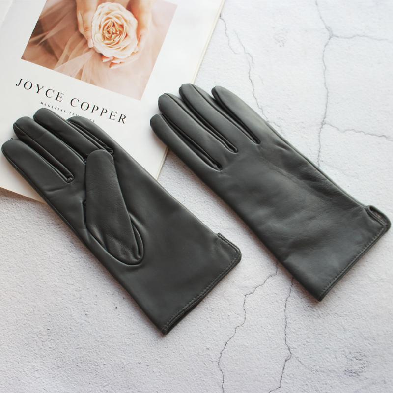 Ladies Sheepskin Gloves Classic Solid Color Versatile Leather Spring Knit Lining Cycling Driving Gloves Autumn