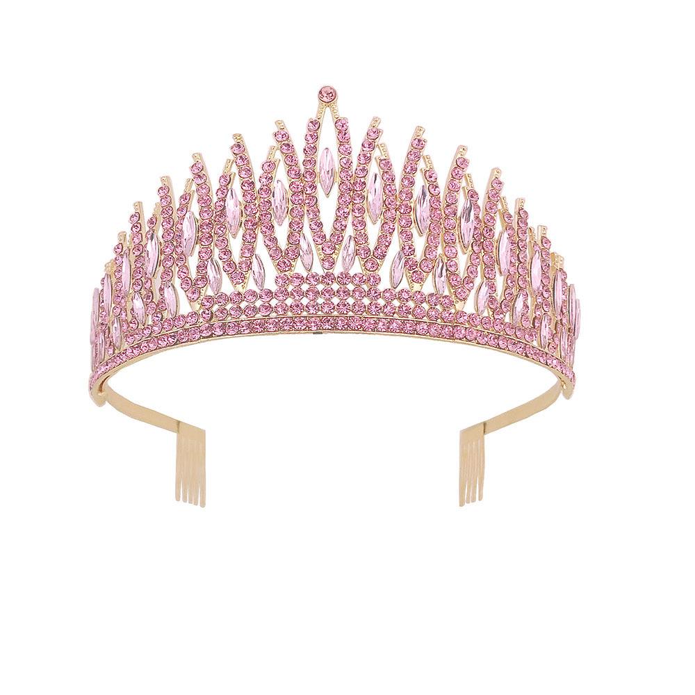 New Pink Crystal Rhinestone Bridal Crown with Headband Bridal Headwear Hair Accessories for Women
