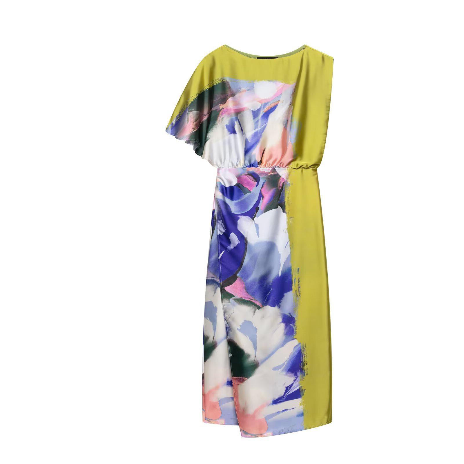 

TAOP&ZA Asymmetrical Women s Round Neck Print Summer Dress Small