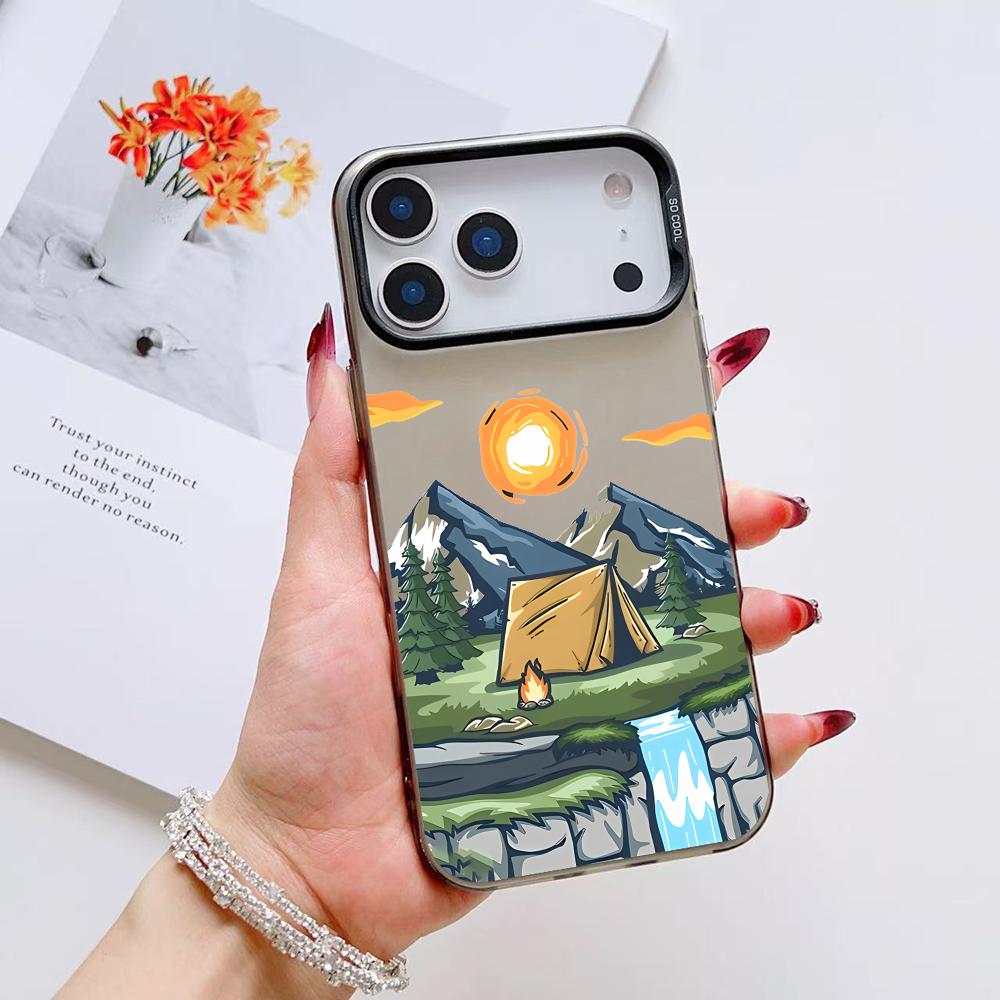 

Mountain Graffiti Phone Case For iPhone 17 16 15 14 13 12 11 Pro Max Air Matte Laser Aurora Shockproof Funda iPhone 15