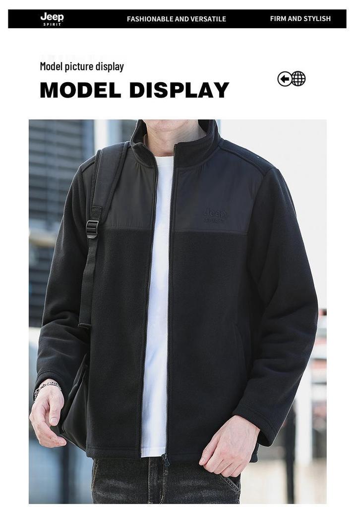 Men's Thickened Fleece Hoodie Jacket, Stand Collar, Casual Outdoor Warm Cardigan 7035