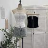 Spicy Girl Strapless Waist-Cinching Crop Top with Anti-Slip Design and Cutout Details (Style 2829)