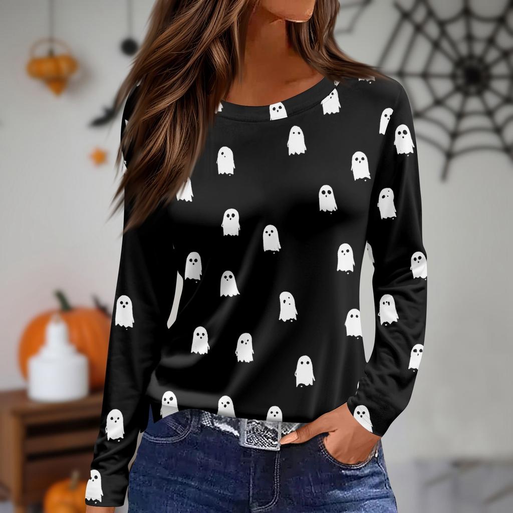 Damen Täglich Lässig Langärmlig Bedruckt O-Ausschnitt Oberteil