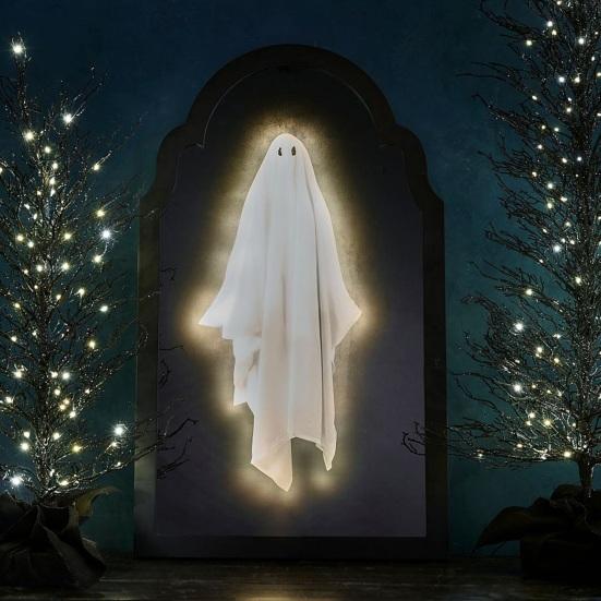 Halloween Hologram Ghost Mirror LED Light Up Spooky Ghost Mirror for Halloween Indoor Outdoor Haunted House Room Decor