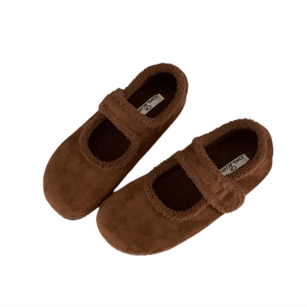 2025 autumn and winter new French retro round head Velcro warm fluffy shoes women's versatile Birkenstocks