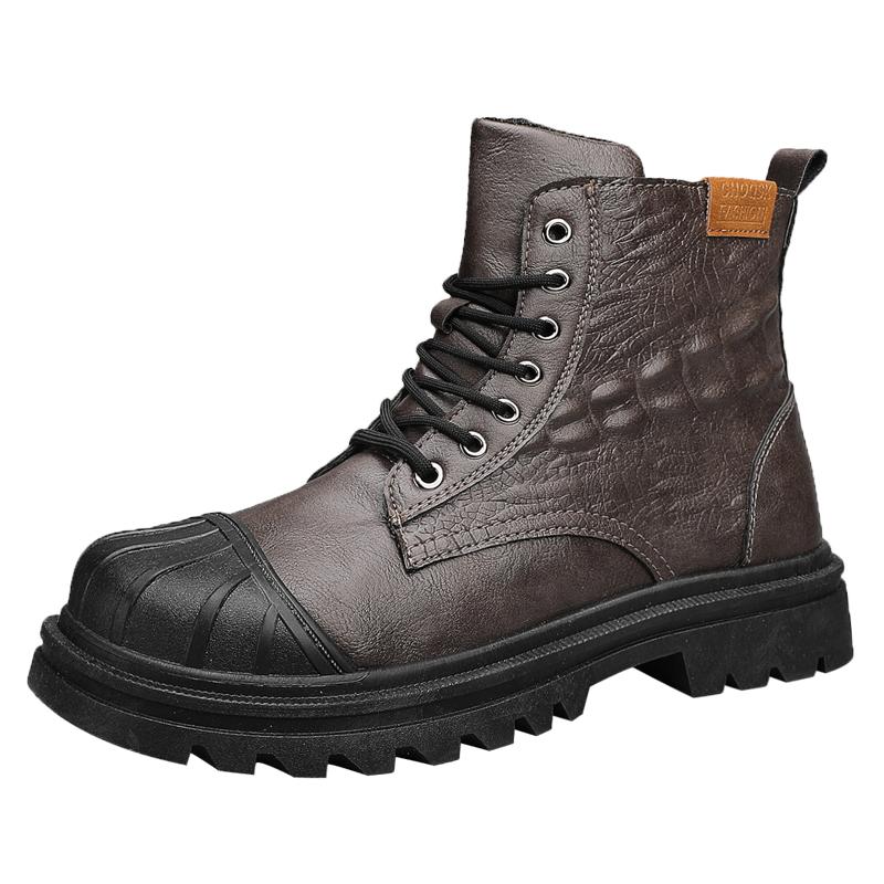 

2024 Новые осенне-зимние кожаные высокие ботинки Martin для повседневного ношения и универсальные мужские рабочие ботинки с увеличенной высотой, размер 39 44 коричневый