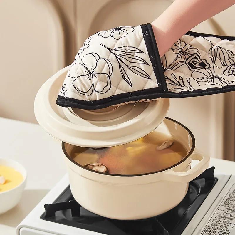 1 pz Guanti da Forno Microonde Cottura BBQ Guanto Integrato Cotone Lino Presine Resistenti al Calore Antiscivolo Utensili da Cucina