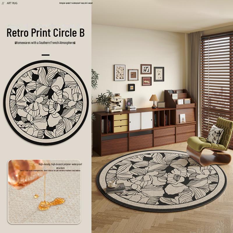 Thick Waterproof French-Style Round Carpet for Bedroom, Sofa, Coffee Table, and Dressing Room