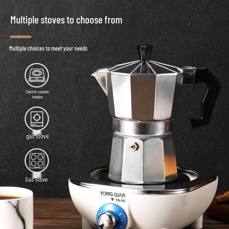 Octagonal Aluminum Moka Pot for Home, Office, or Outdoor Italian Espresso